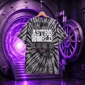 Astroworld Tour Graphic Tie Dye Tee Black White Astronaut Streetwear Shirt Mens
